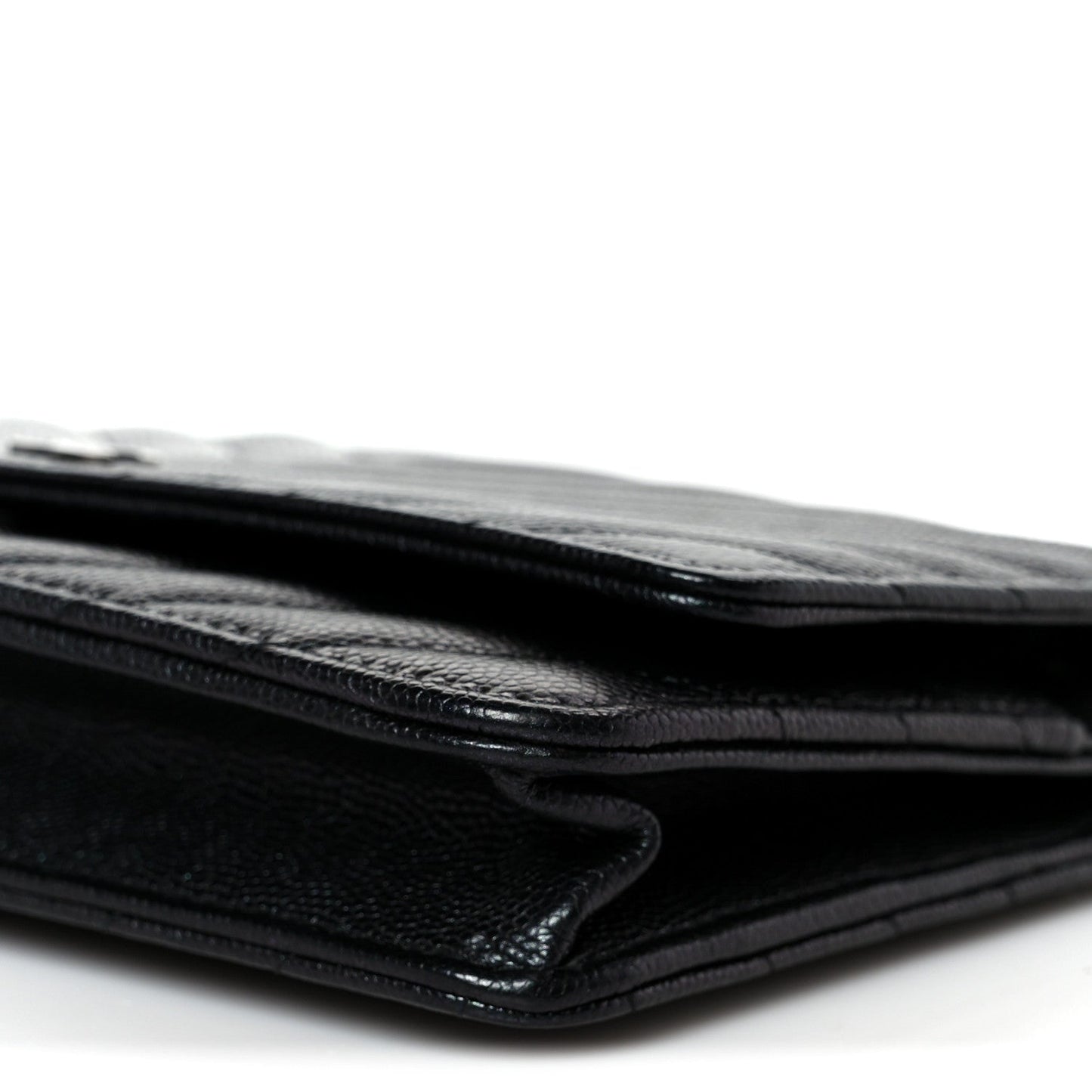 Iridescent Caviar Chevron Quilted Wallet On Chain WOC Black