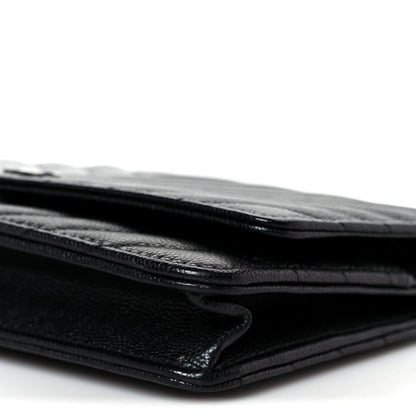 Iridescent Caviar Chevron Quilted Wallet On Chain WOC Black