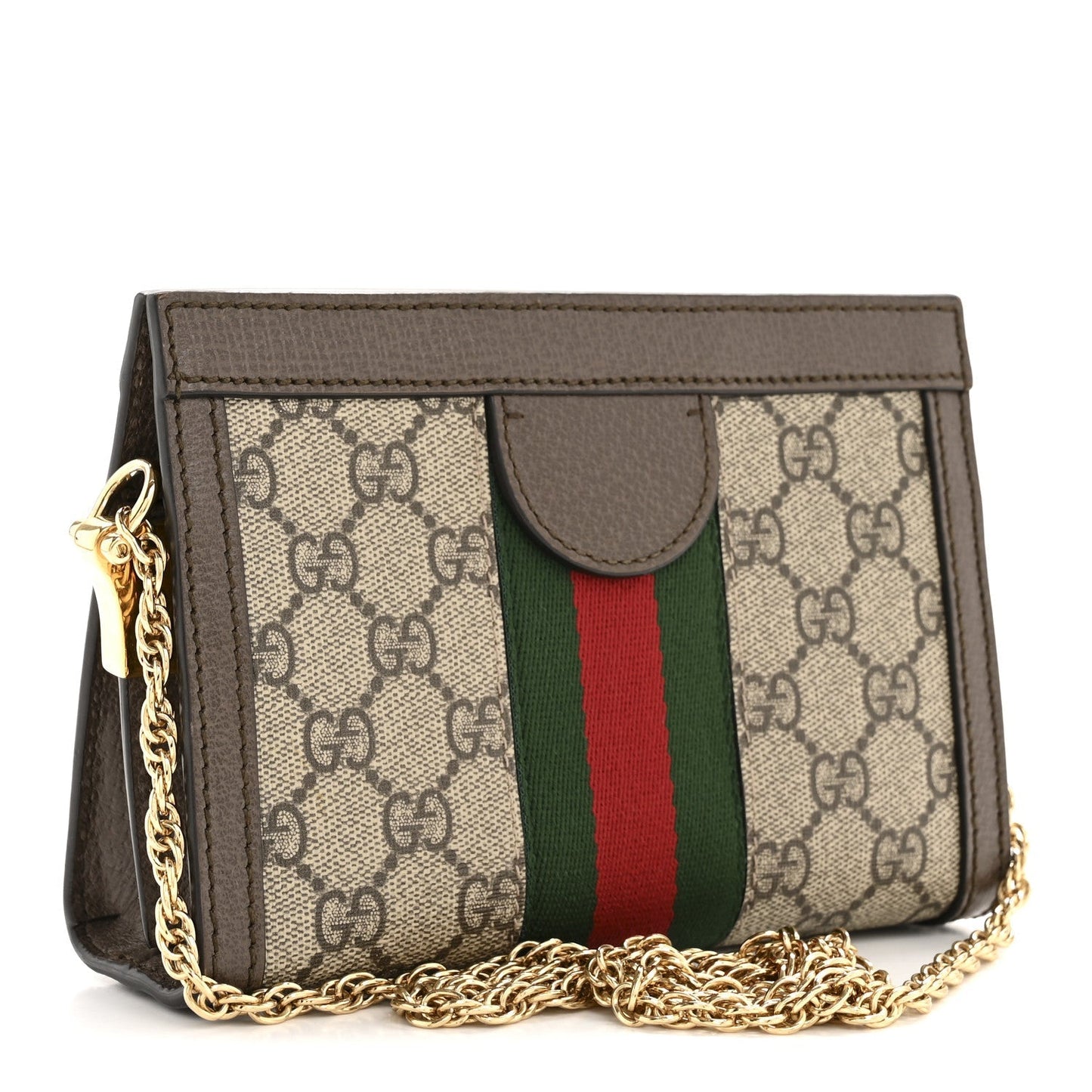 GG Supreme Monogram Textured Dollar Calfskin Web Mini Ophidia Chain Shoulder Bag Beige Ebony New Acero
