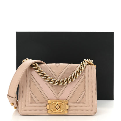 Caviar Suede Calfskin Chevron Quilted Small Boy Flap Light Pink