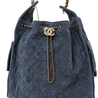 Suede Quilted Medium Chanel 25 Handbag Blue