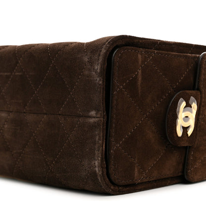 Suede Quilted Mini Chanel 25 Handbag Dark Brown