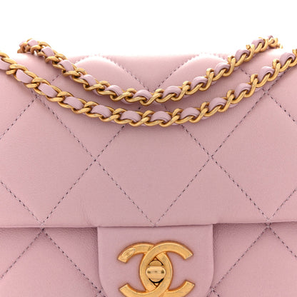 Lambskin Quilted Pearl Small Flap Light Purple