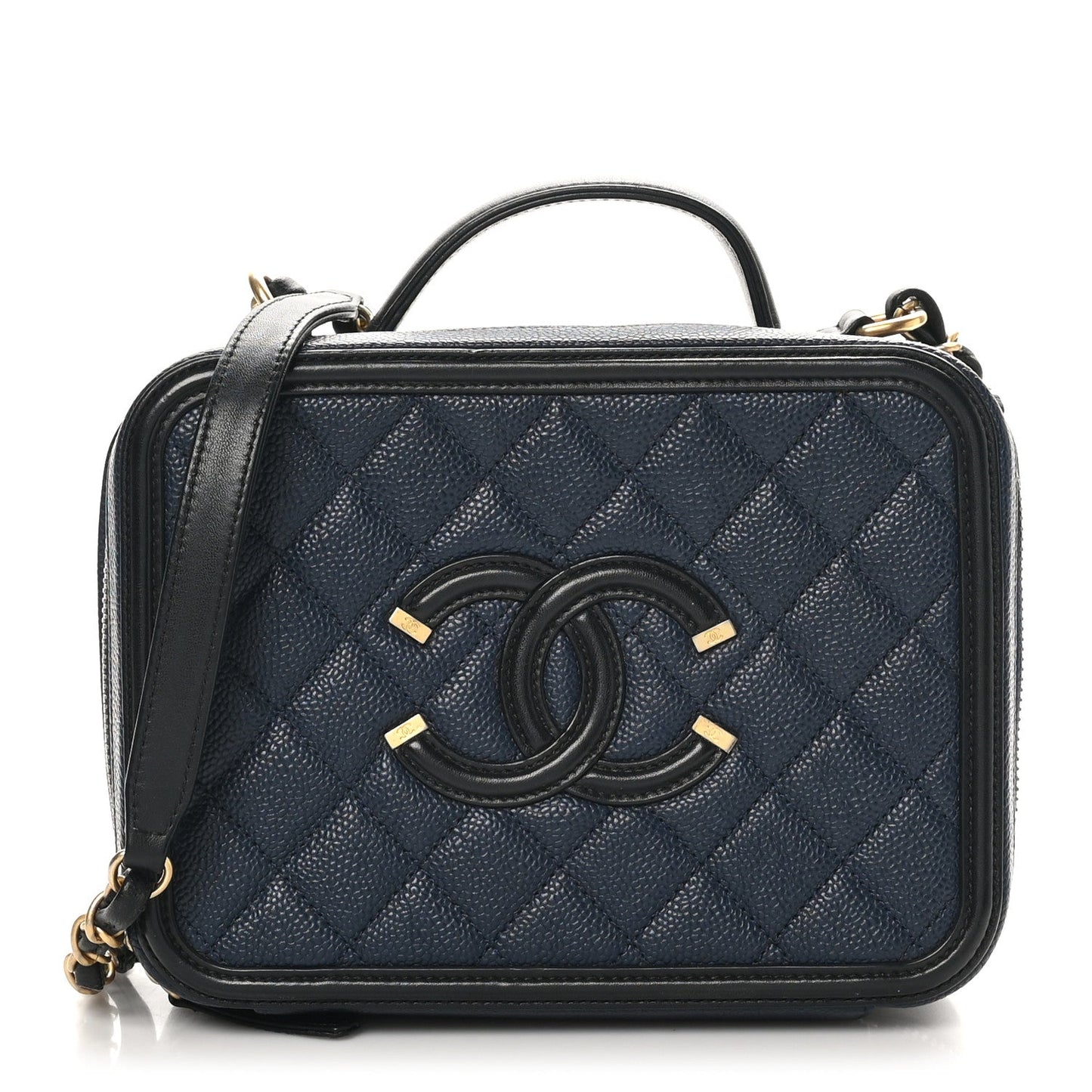 Caviar Quilted Medium CC Filigree Vanity Case Navy Black