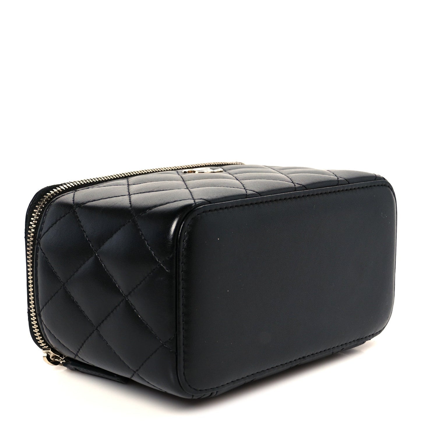 Lambskin Quilted Small Top Handle Vanity Case With Chain Black