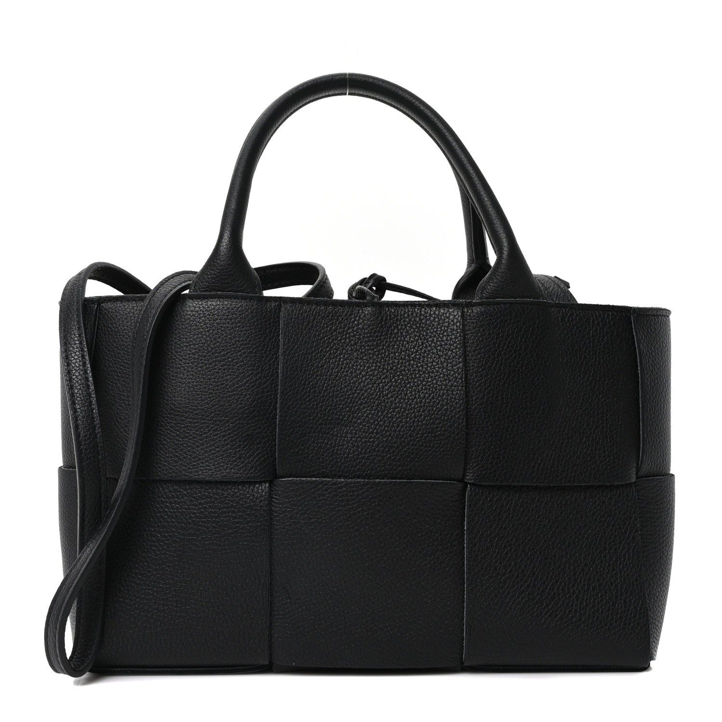Grained Calfskin Intrecciato Mini Arco Tote Black