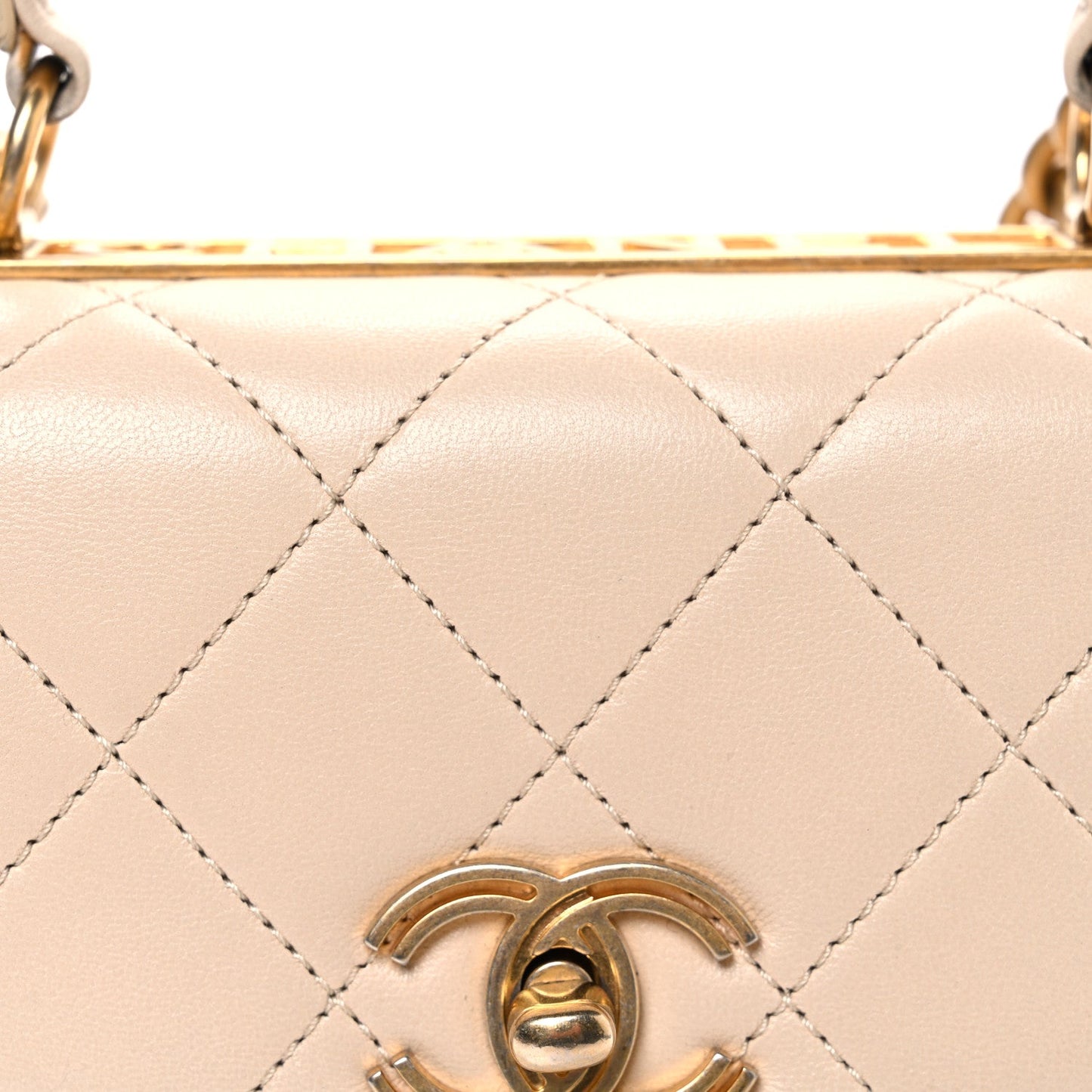 Lambskin Quilted Small Trendy Spirit Top Handle Bag Beige
