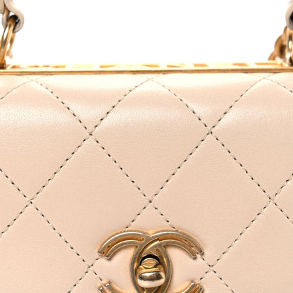 Lambskin Quilted Small Trendy Spirit Top Handle Bag Beige