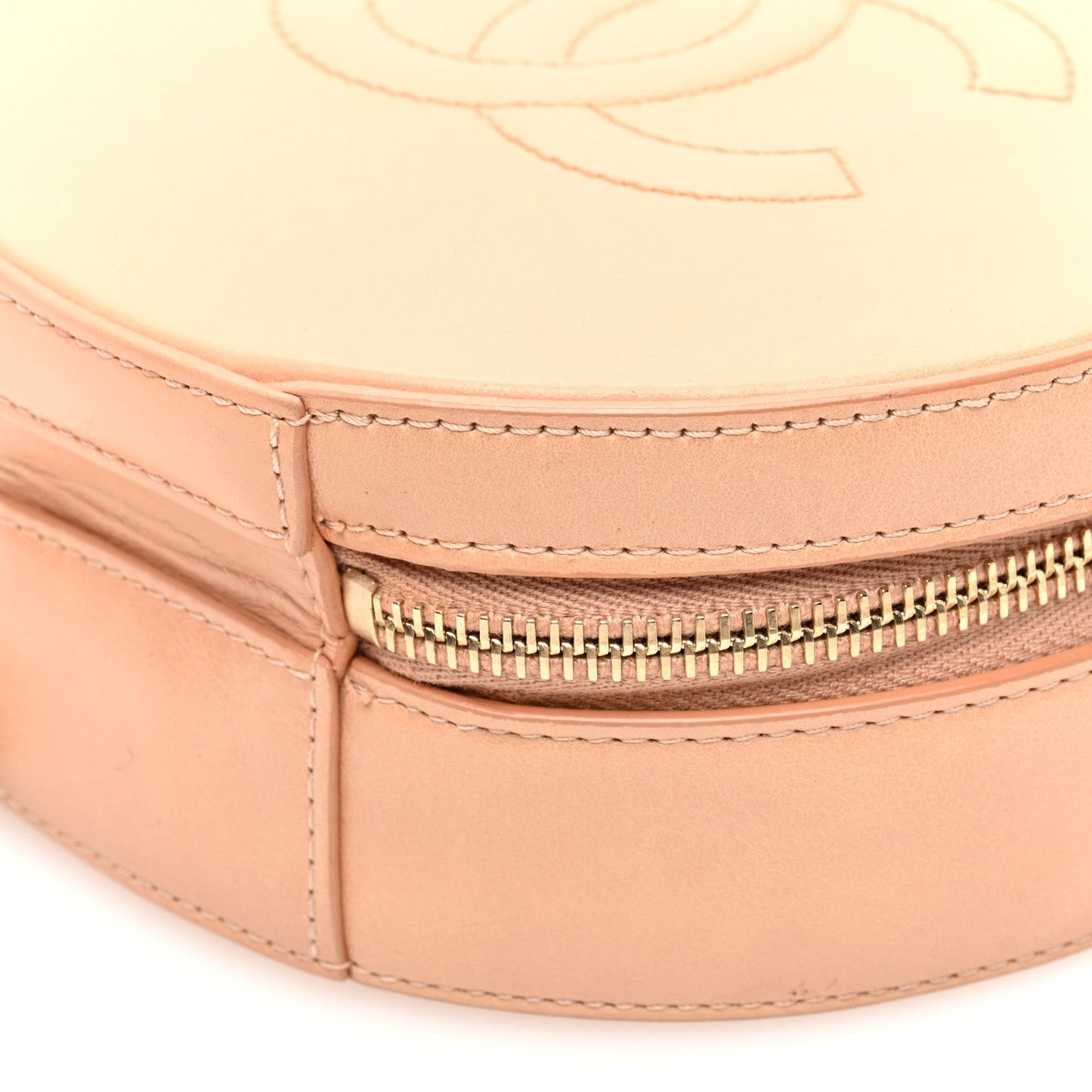 Glazed Calfskin Round As Earth Evening Bag Beige