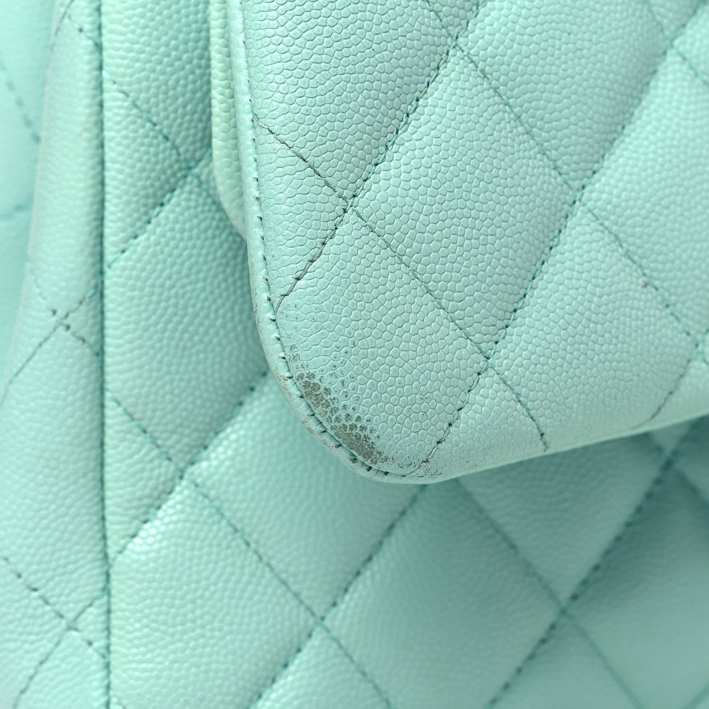Caviar Quilted Jumbo Double Flap Light Green
