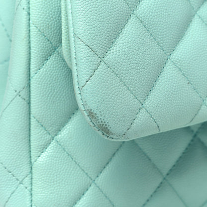Caviar Quilted Jumbo Double Flap Light Green