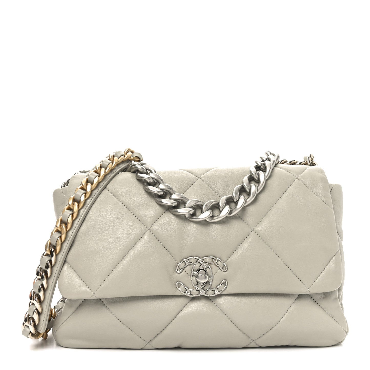 Lambskin Quilted Large Chanel 19 Flap Grey