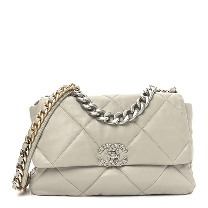 Lambskin Quilted Large Chanel 19 Flap Grey