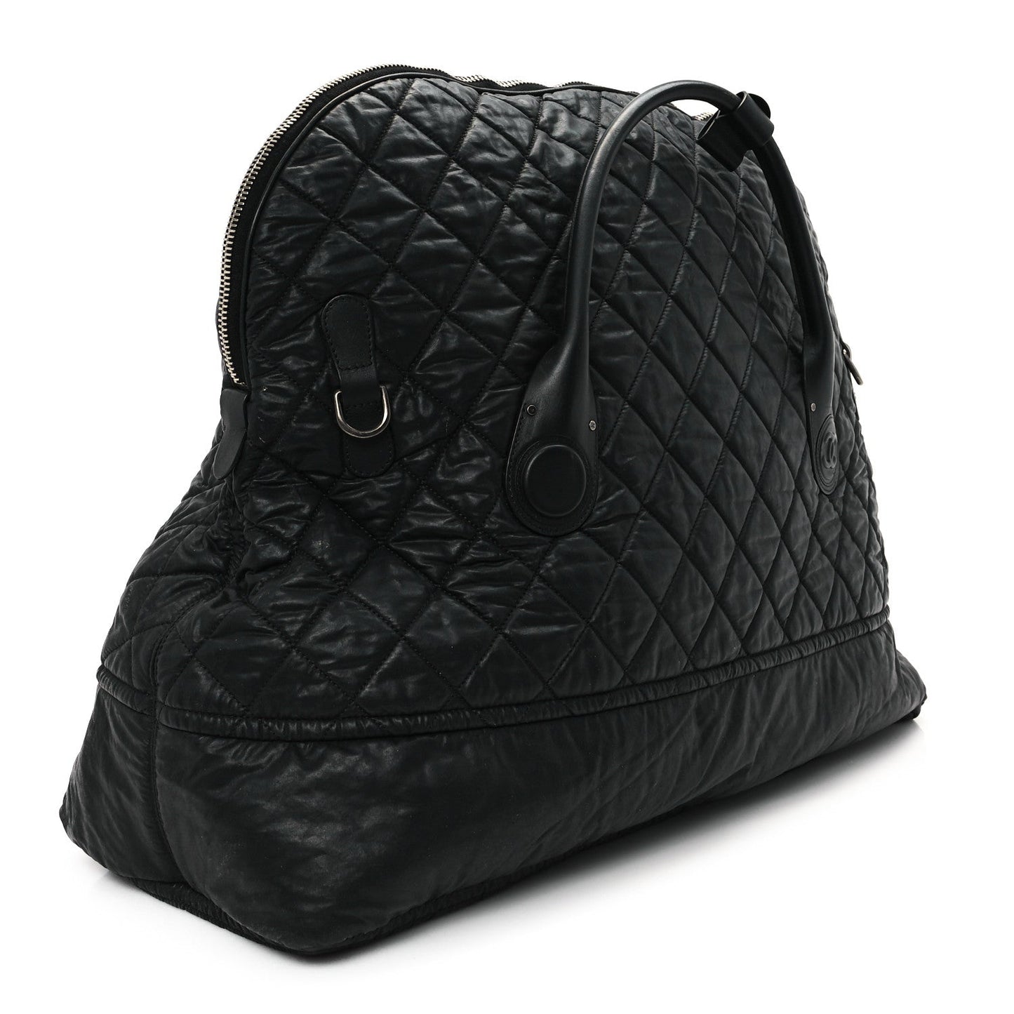 Coated Canvas Quilted Large Garment Travel Bag Black