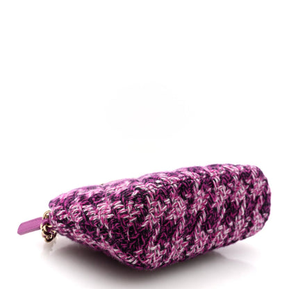 Tweed Quilted Mini Clutch With Chain Purple