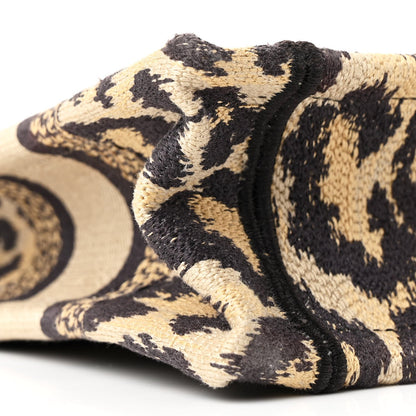Canvas Mizza Embroidered Mini Leopard Book Tote Beige
