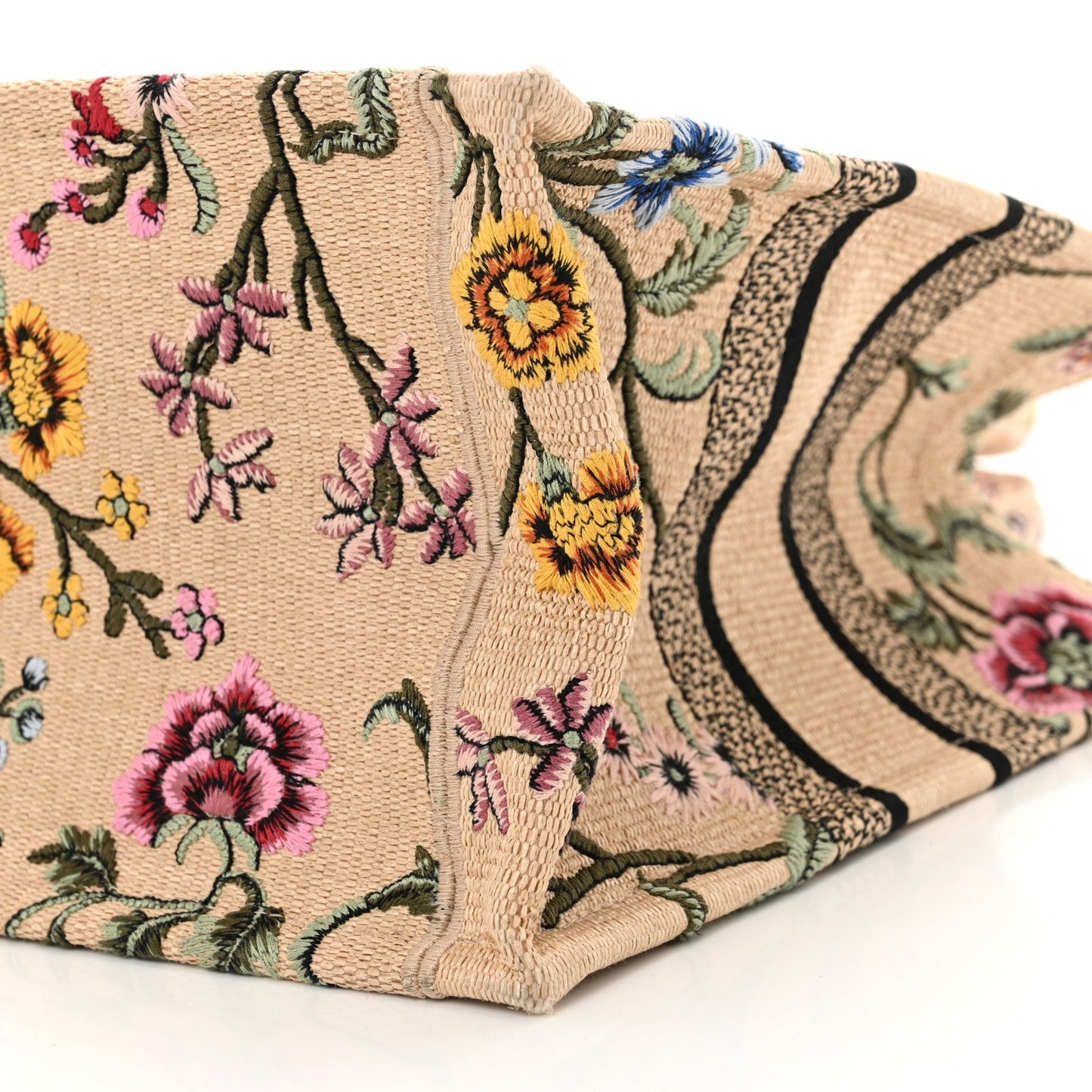 Raffia Embroidered Petites Fleurs Medium Book Tote Natural