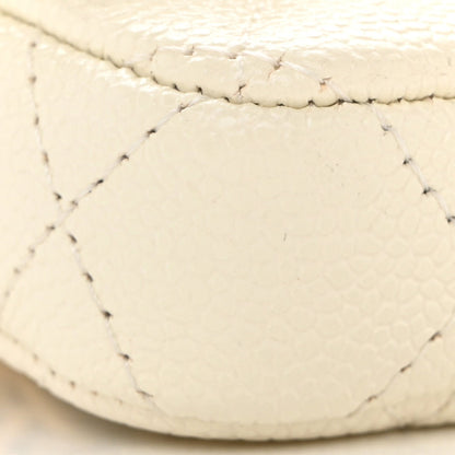 Shiny Caviar Quilted Chain Melody Belt Bag White