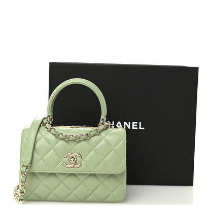 Lambskin Lacquered Quilted Mini Trendy CC Dual Handle Flap Bag Light Green