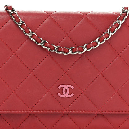 Lambskin Quilted Wallet On Chain WOC Red Pink