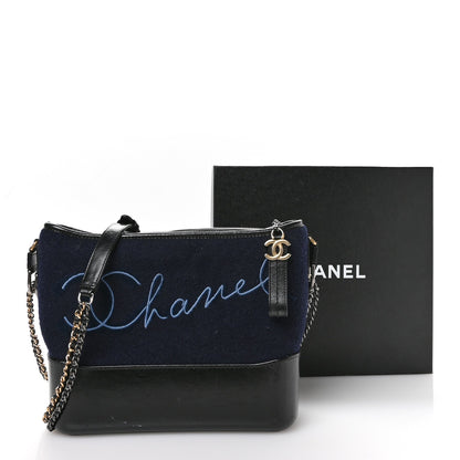 Calfskin Wool Embroidered Paris Hamburg Small Gabrielle Hobo Dark Navy Blue
