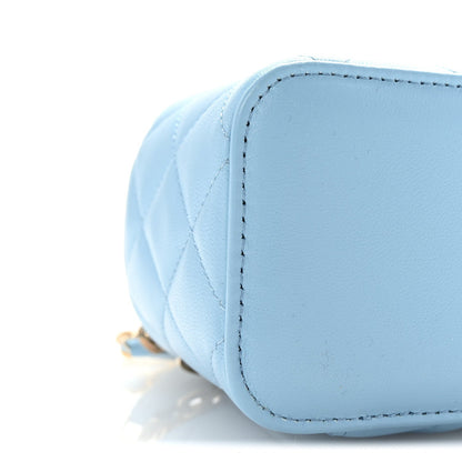 Lambskin Quilted Pearl Crush Mini Vanity Case With Chain Light Blue