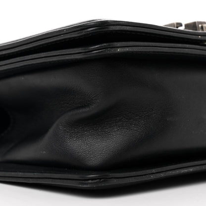 Calfskin Woven Small Boy Flap Black White