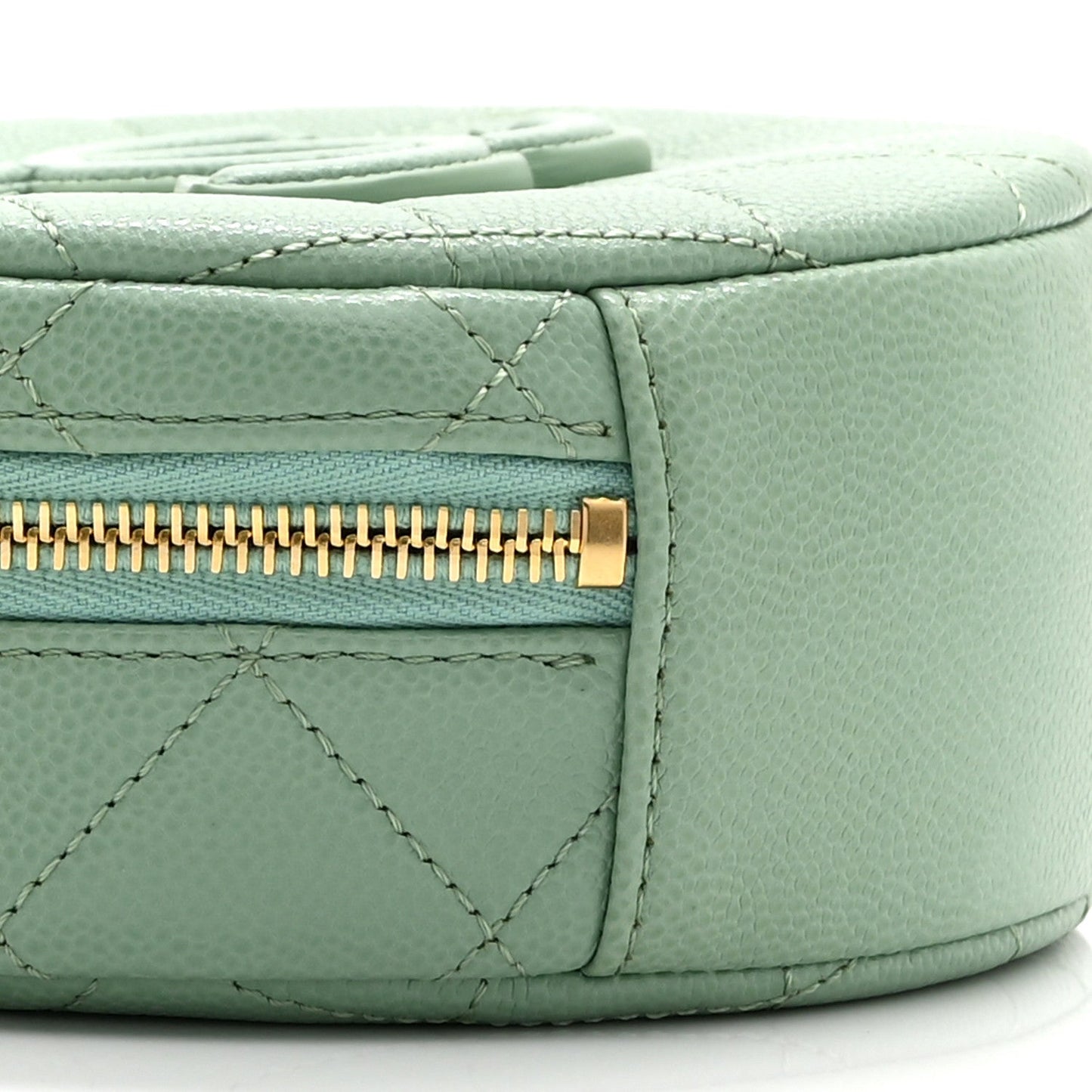 Caviar Quilted Small Round Vanity With Chain Light Green
