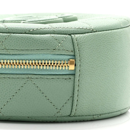 Caviar Quilted Small Round Vanity With Chain Light Green