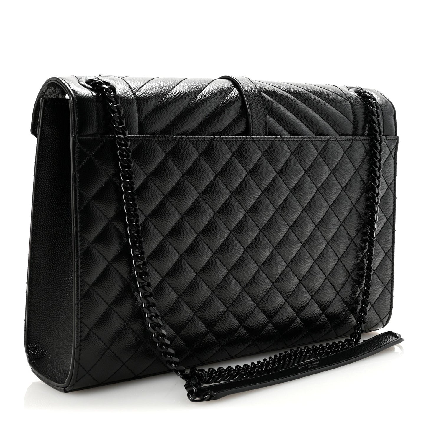 Grain De Poudre Textured Mixed Matelasse Large Triquilt Monogram Monochrome Satchel Black