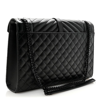 Grain De Poudre Textured Mixed Matelasse Large Triquilt Monogram Monochrome Satchel Black