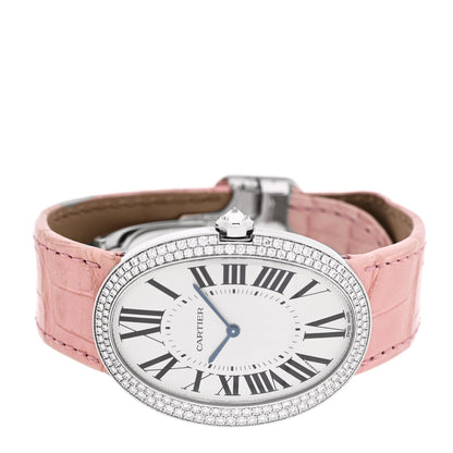18K White Gold Alligator Diamond Bezel 33mm Baignoire Manual Winding Watch Pink