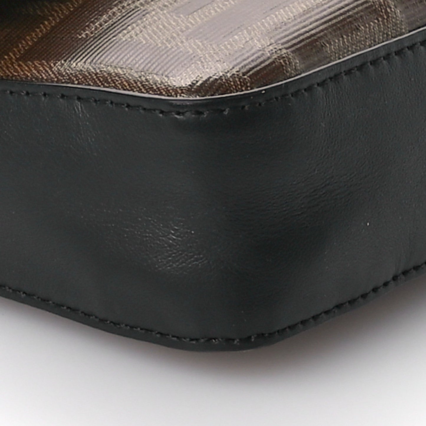 Glazed Fabric Vitello Century FF 1974 Stamp Patch Mini Double F Crossbody Bag Mogano Panna Black