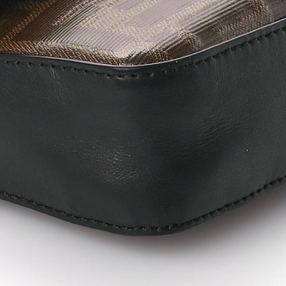 Glazed Fabric Vitello Century FF 1974 Stamp Patch Mini Double F Crossbody Bag Mogano Panna Black