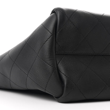 Caviar Stitched Large Lady Coco Shopping Tote Black