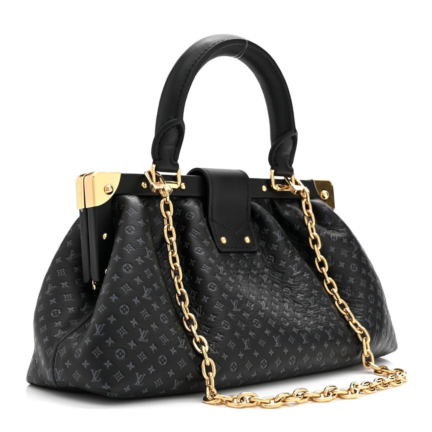 Calfskin Nanogram Embossed Clutch Black