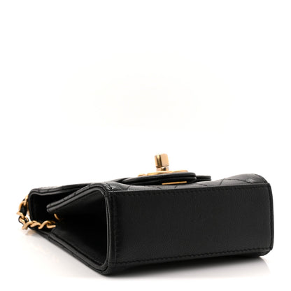 Lambskin Quilted Chic Pearls Flap Black