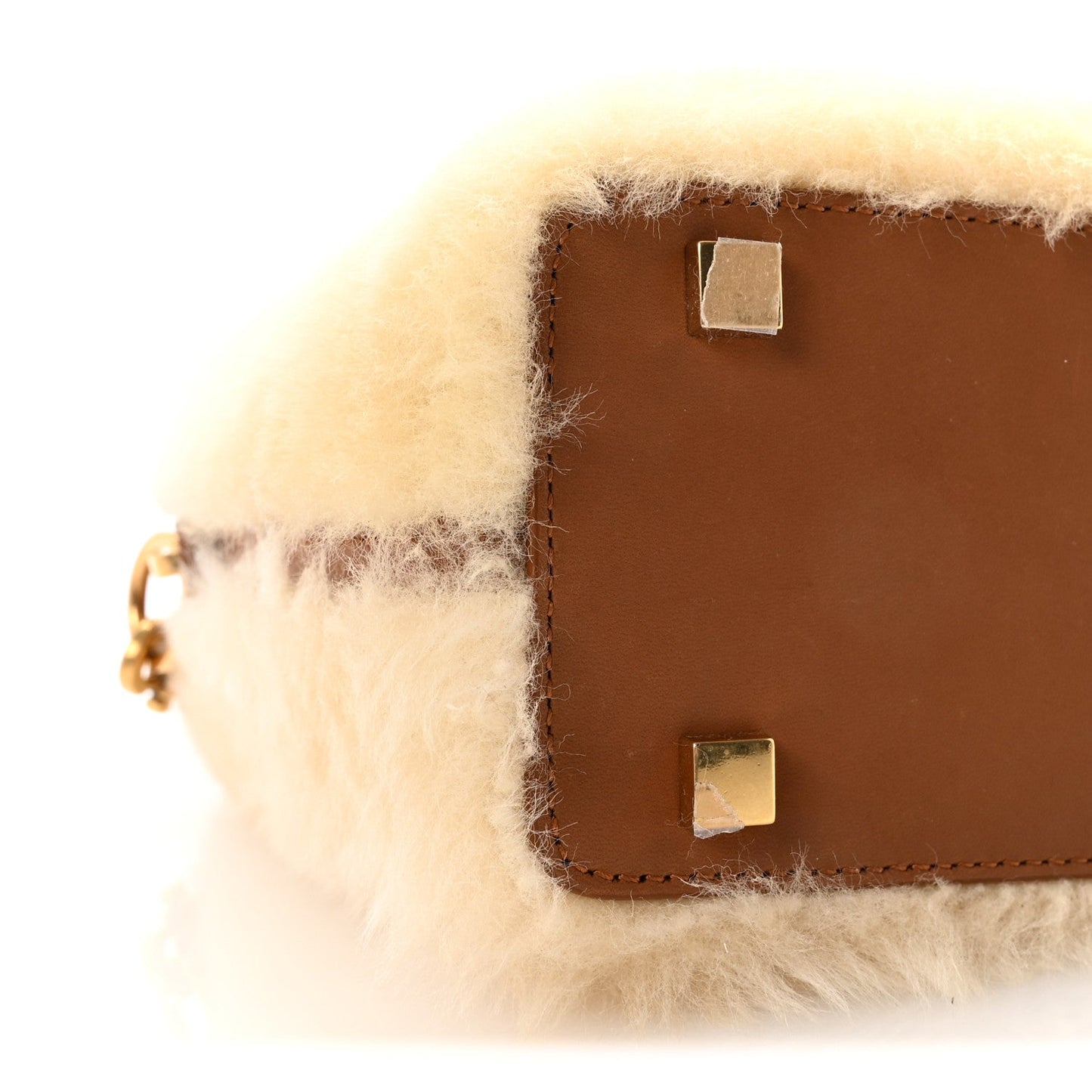 Shearling Le 37 Mini Bucket Bag Cream