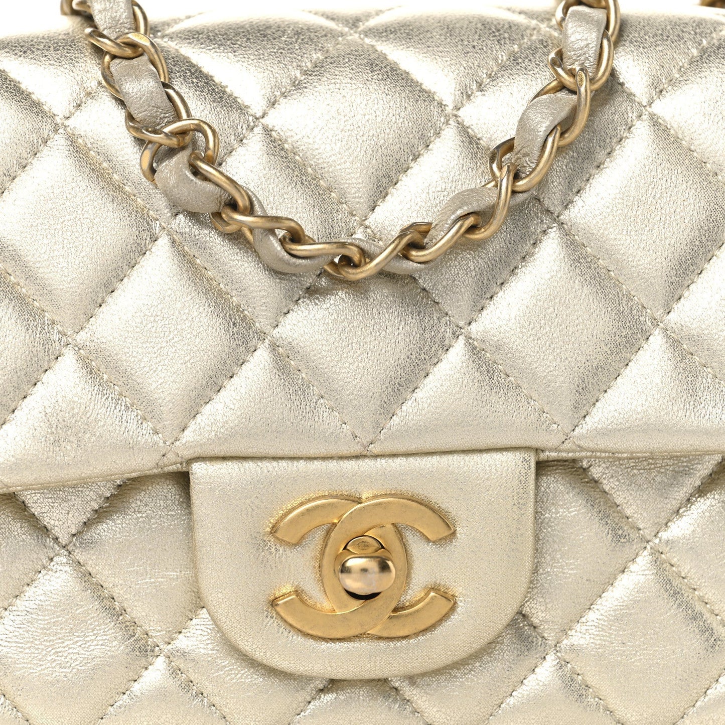 Metallic Lambskin Quilted Mini Rectangular Flap Gold