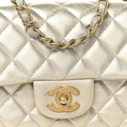 Metallic Lambskin Quilted Mini Rectangular Flap Gold