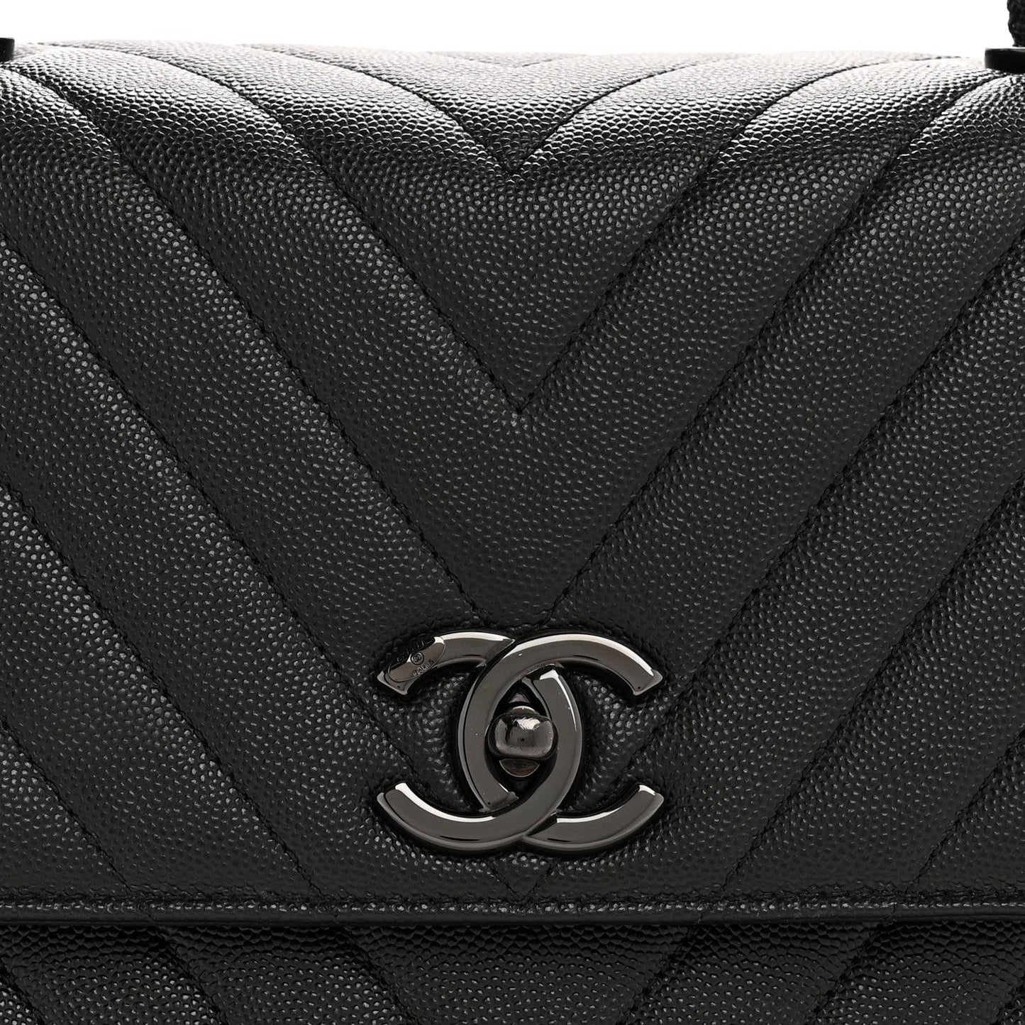 Caviar Chevron Quilted Medium Coco Handle Flap So Black