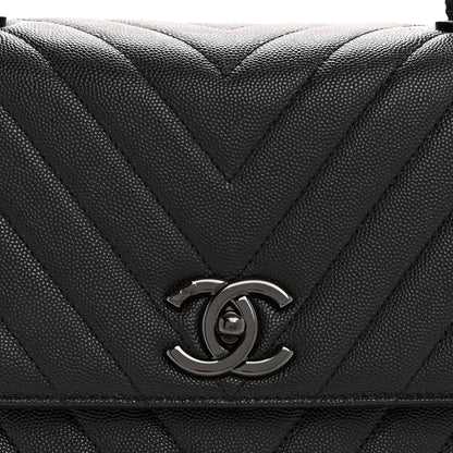 Caviar Chevron Quilted Medium Coco Handle Flap So Black