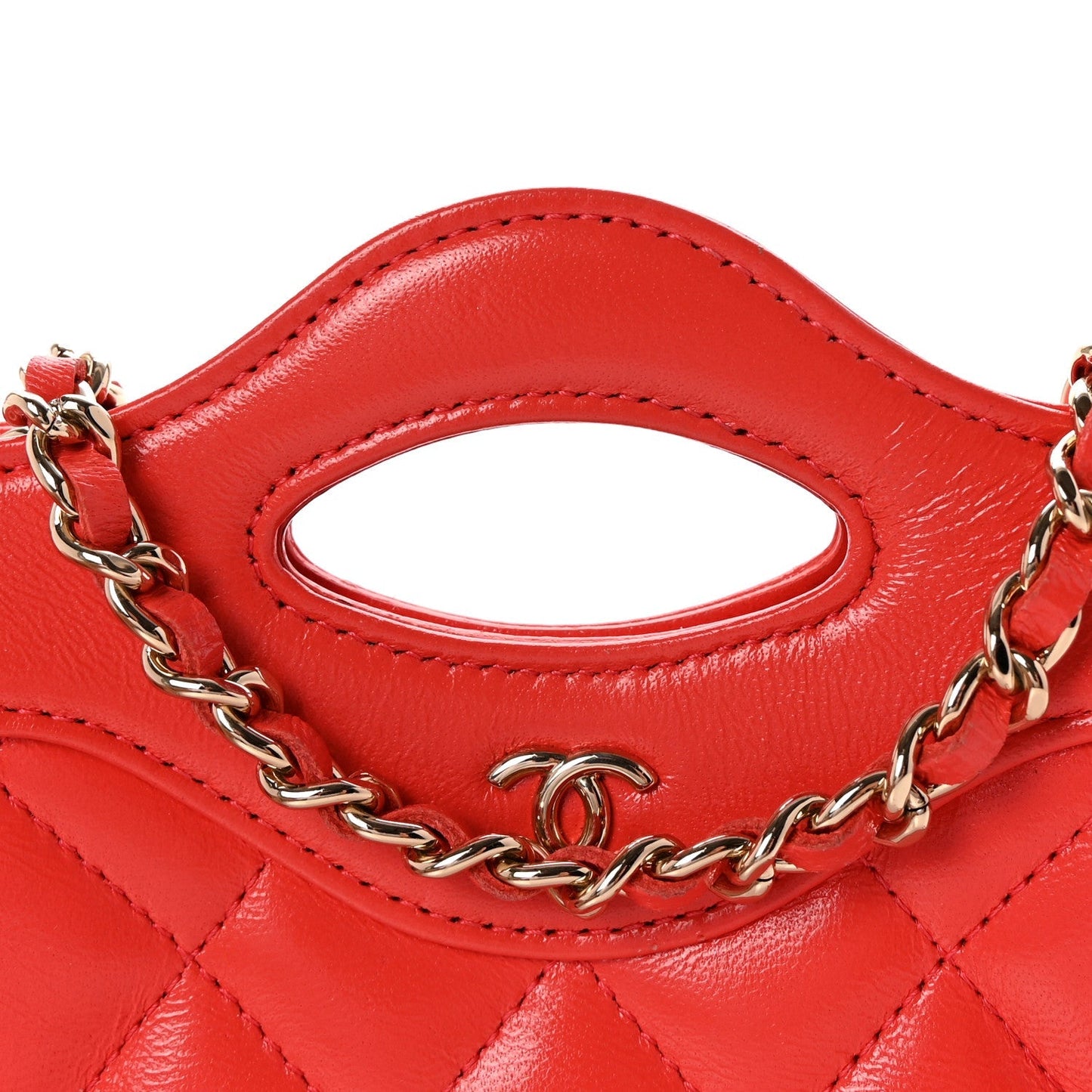 Shiny Lambskin Quilted Micro 31 Clutch With Chain Red