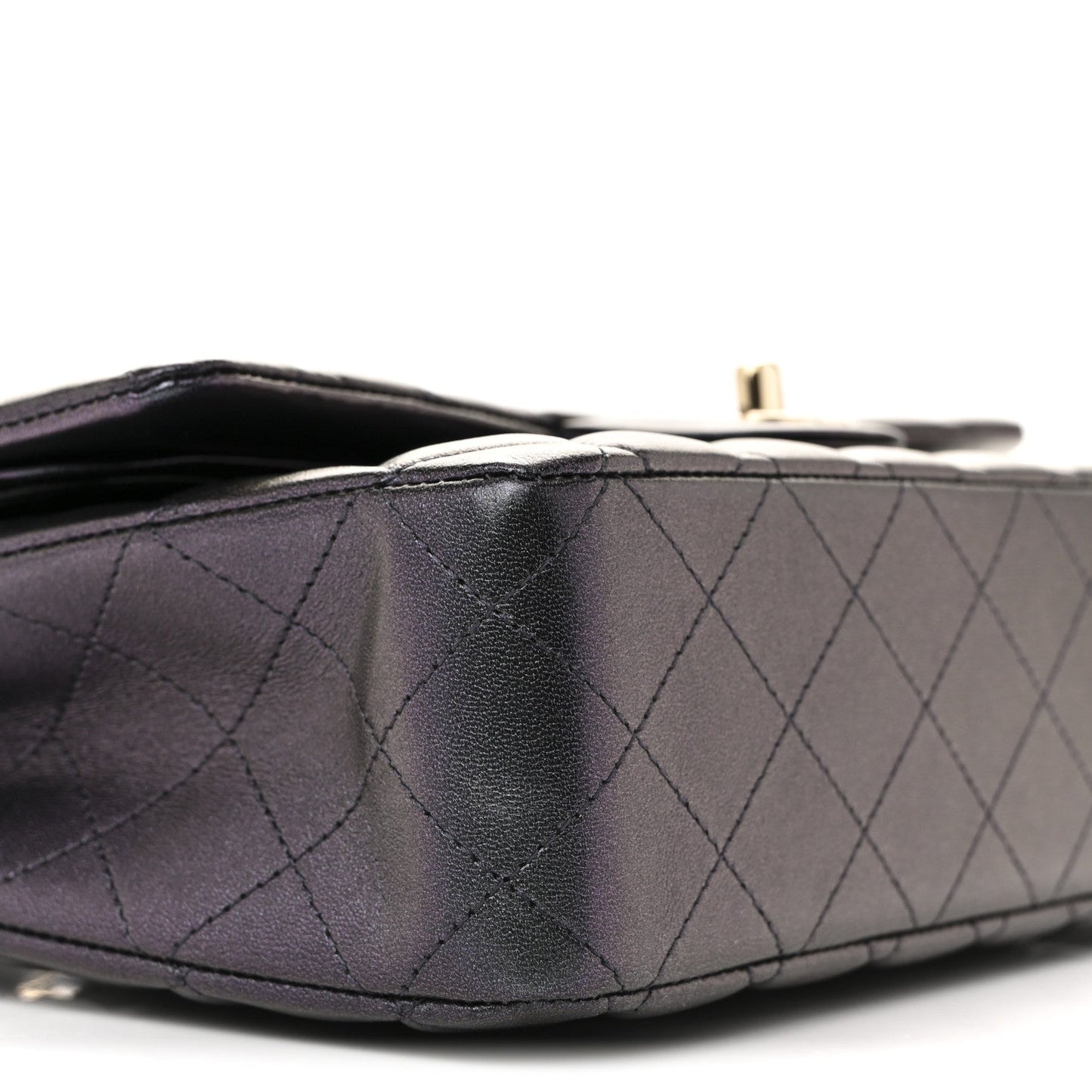 Iridescent Lambskin Quilted Medium Double Flap Black