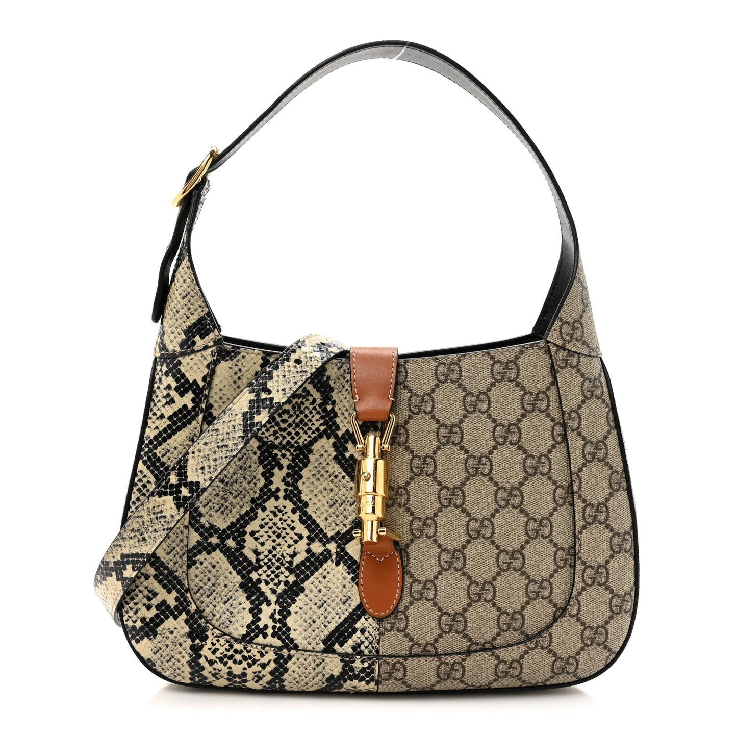 GG Supreme Monogram Snakeskin Small Jackie 1961 Hobo Beige Ebony