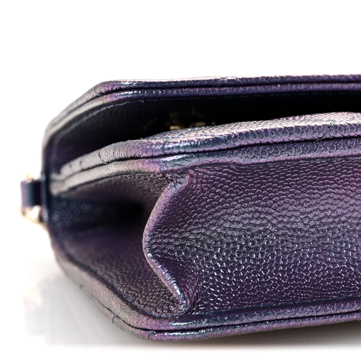 Iridescent Caviar Quilted Wallet on Chain WOC Dark Blue