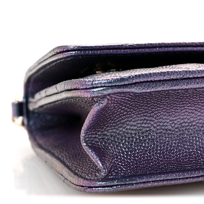 Iridescent Caviar Quilted Wallet on Chain WOC Dark Blue