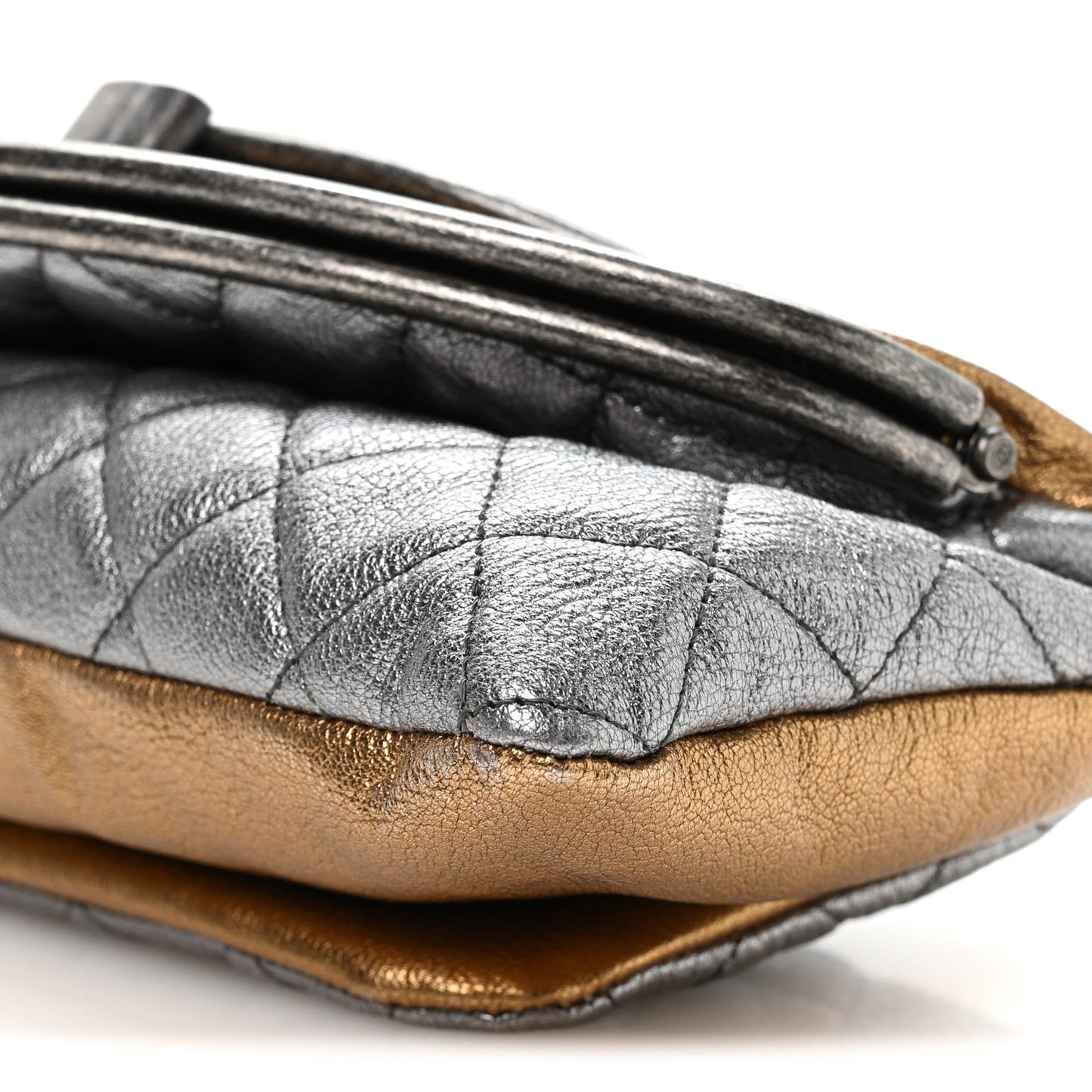 Metallic Goatskin Quilted Frame Clasp Flap Clutch Silver Gold