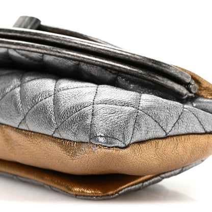 Metallic Goatskin Quilted Frame Clasp Flap Clutch Silver Gold