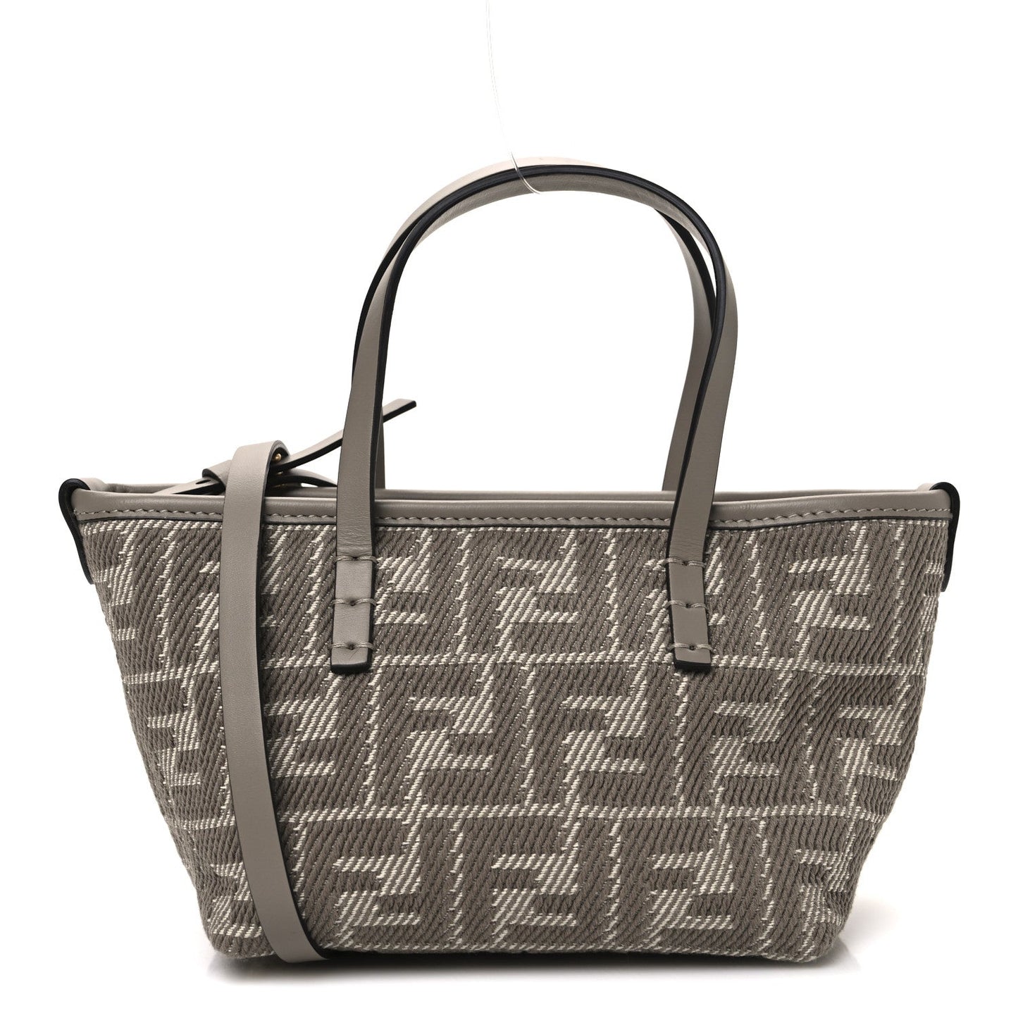 Denim Jacquard FF Effect Vitello Grace Mini Roll Tote Dove White Dove